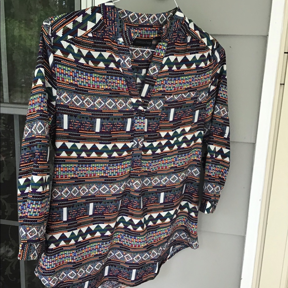 Mittoshop Aztec lady Boho Peasant Blouse Top MIDI  Sleeve Size Small. Excellent